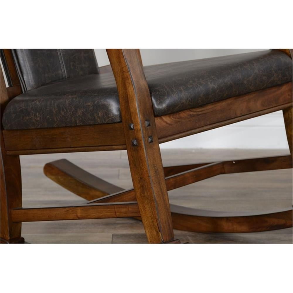 Maklaine Farmhouse Mahogany Wood Rocking Chair in Dark Brown