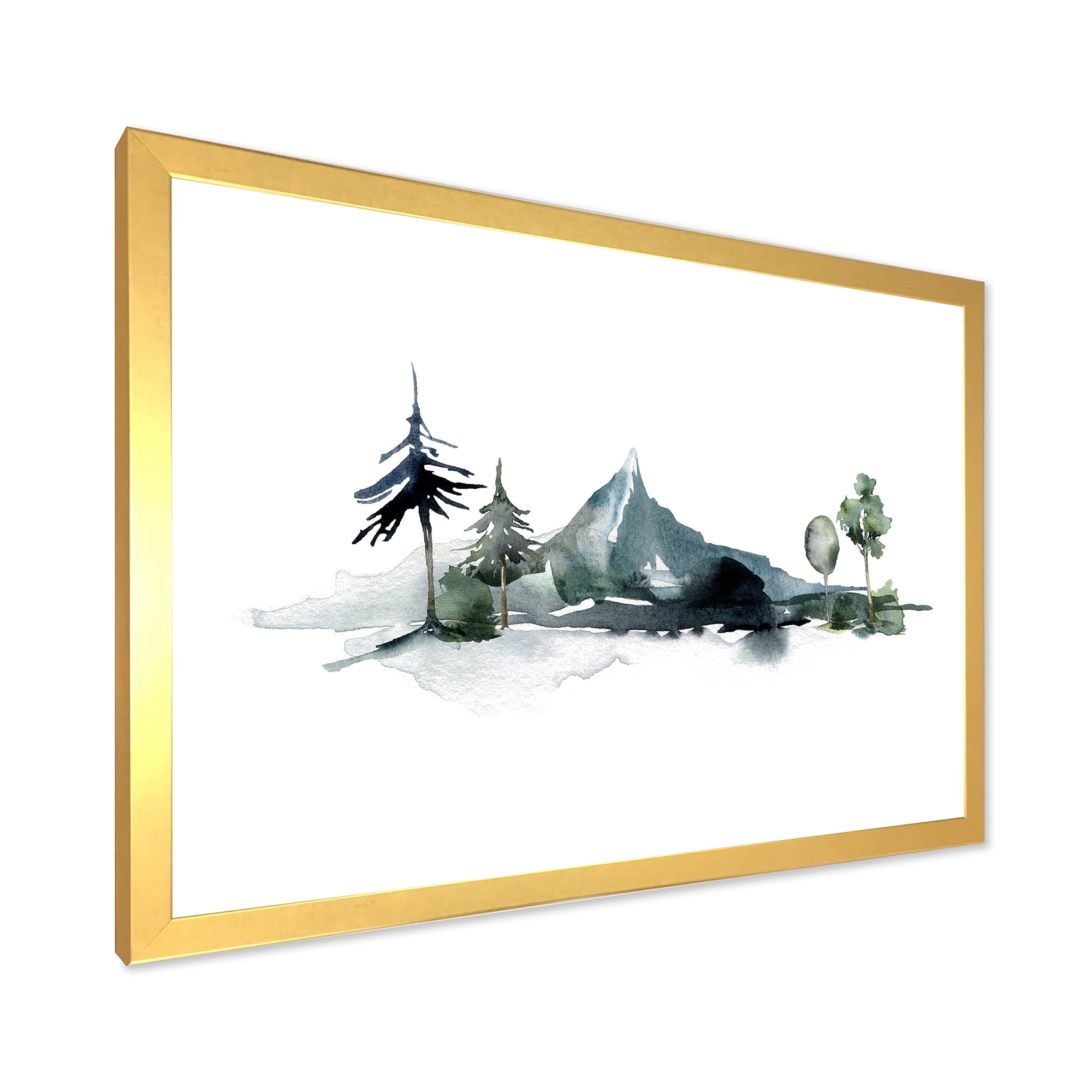 Designart 'Minimalistic Fir Forest and Winter Mountains II' Modern Framed Art Print