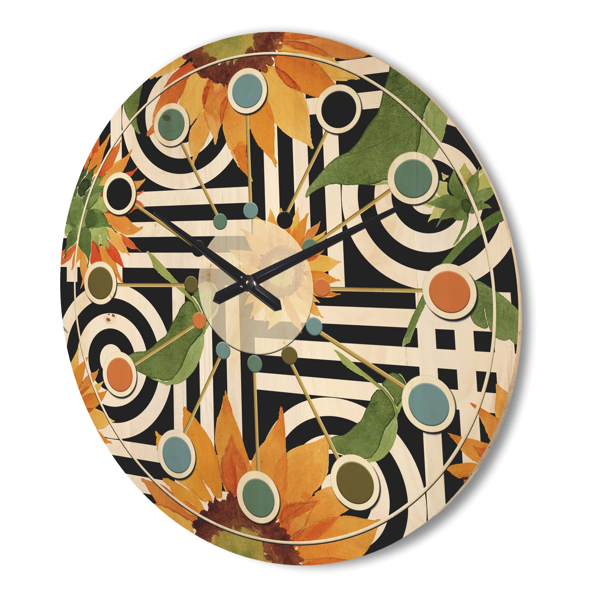 Designart 'Floral Botanical Retro XIV' Mid-Century Modern Wood Wall Clock