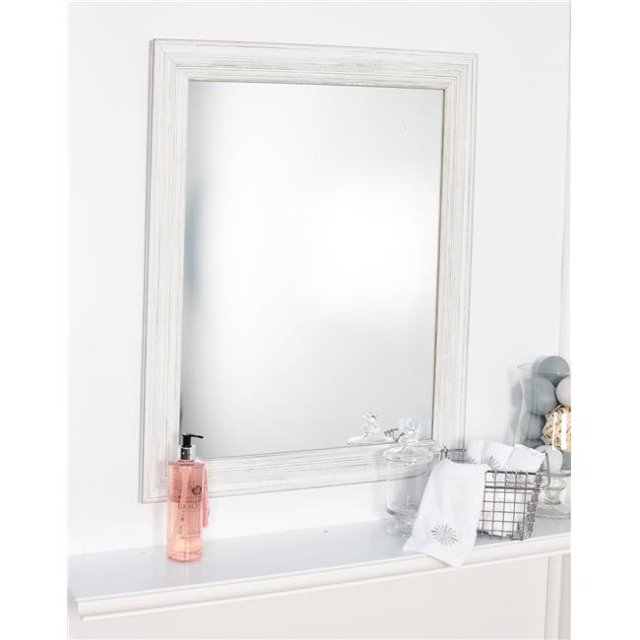 American Value White Texture Vanity Framed Vanity Wall Mirror 31.5 x 35 in. AV18MED