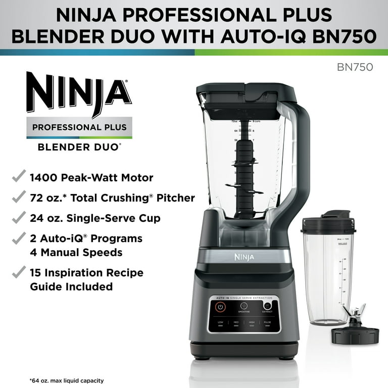 Mélangeur NinjaMD Professional Plus DuoMD avec 3 programmes préréglés Auto  IQ, acier inoxydable, 1 400 W