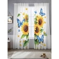 thumbnail image 4 of Sheer Curtain Panels Blue Yellow Butterfly Rod Pocket Voile Window Curtains Spring Sunflower Window Treatments Ligh Filtering Privacy Curtain Drapes for Bedroom Living Room 2 Panel Set 84 Inch, 4 of 9