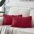 thumbnail image 2 of Paquete de 2 fundas de almohada decorativas lumbares con pompones, juego de fundas de cojín rectangulares sólidas de pana suave para sofá, dormitorio, coche, sala de estar, 2 of 7