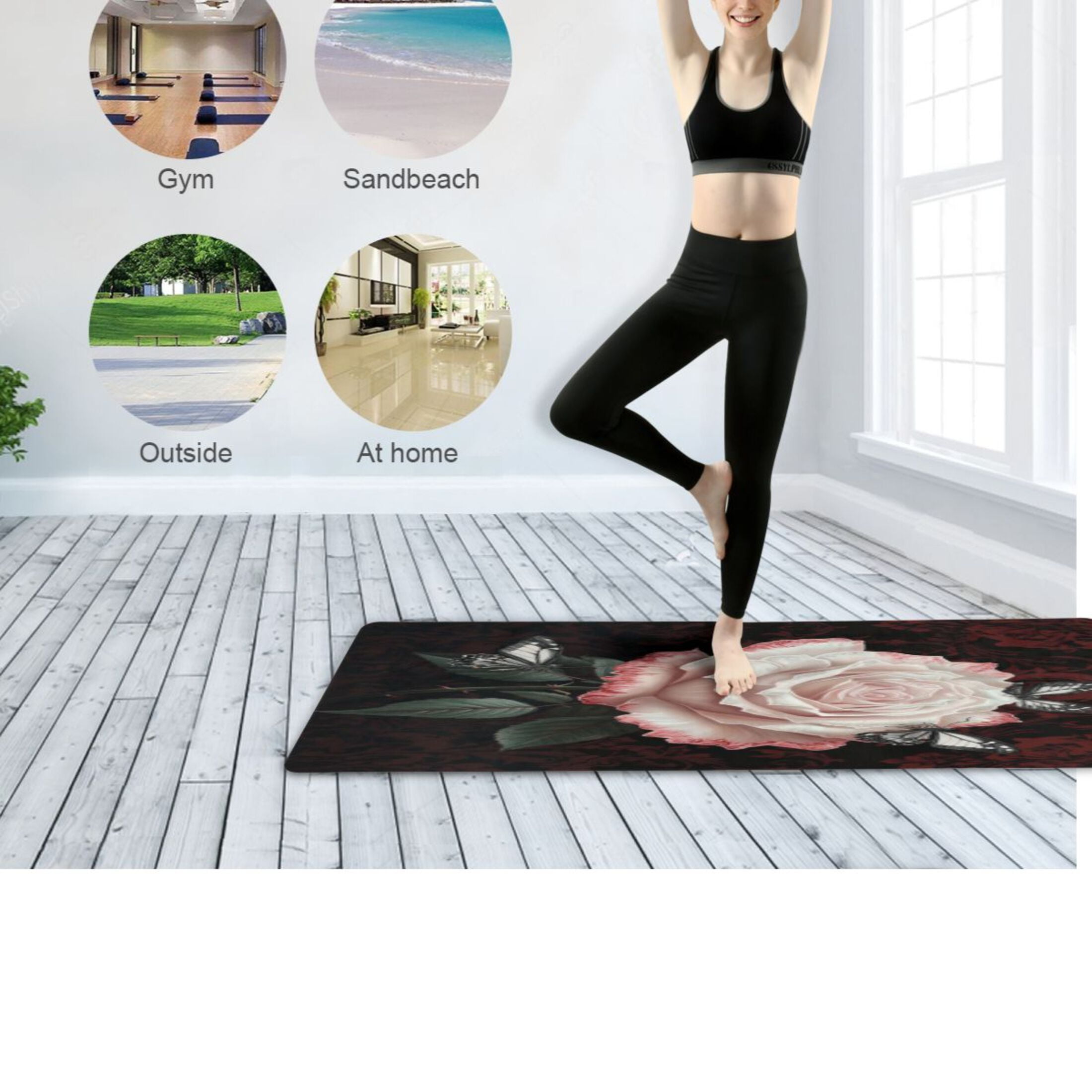 BZSMCE Yoga Mat Women Fitness Mat Midnight Ros Pattern