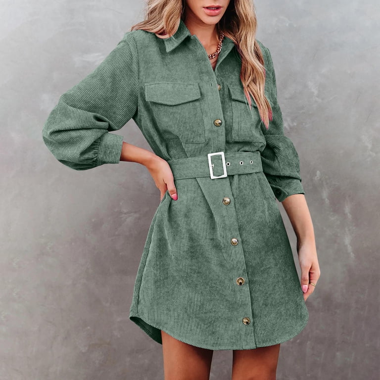 fitted lace wedding dress Long Sleeve Ruffle Dress in Green Corduroy 7Y main image 0