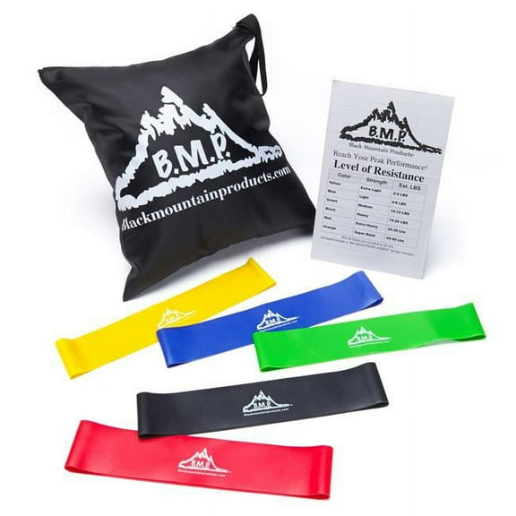 Black Mountain Products  Loop Resistance Exercise Bands with Carrying Case, Multicolor - Set of 5