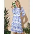 thumbnail image 4 of DARING DIVA Long Sleeve Floral V Neck Boho Chiffon Midi Dress L White, 4 of 7
