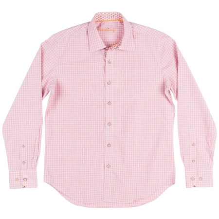 - Checkered Button Down Long Sleeve Woven Justing Collared Shirt Mens Red