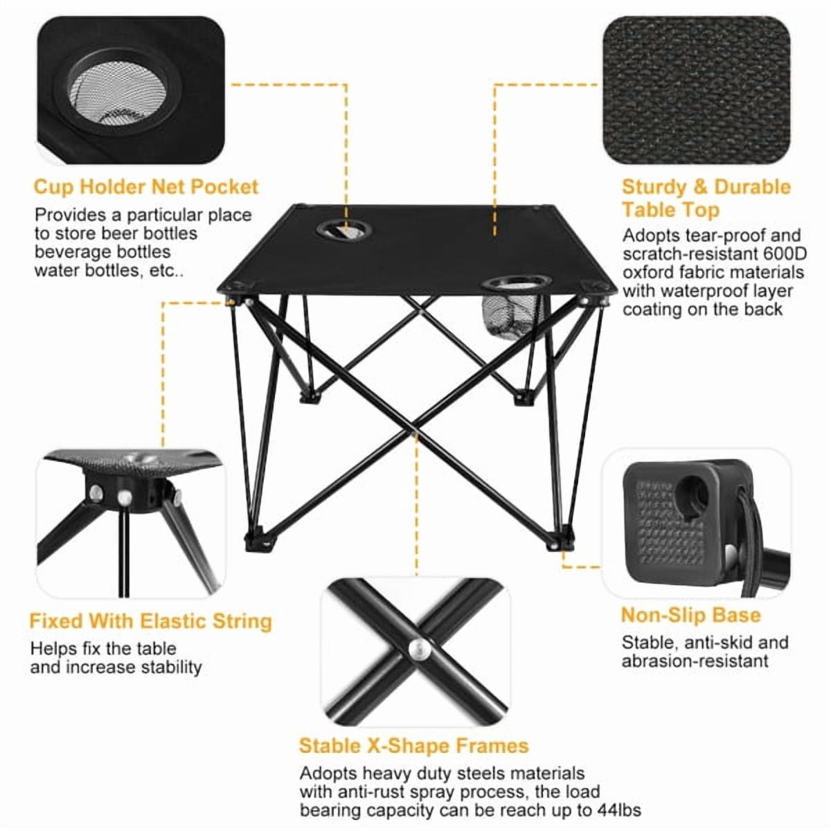 18.5" Square Lightweight Portable Folding Table Waterproof Polyester Top With Cup Holders For Camping Picnics Backpacking