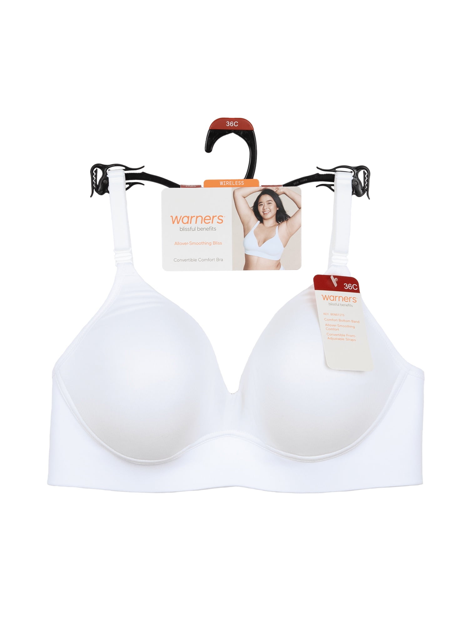 Warners Blissful Benefits Women's Allover-Smoothing Bliss Wireless Lightly Lined Convertible Comfort Bra, Sizes 34B-40C