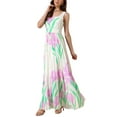 thumbnail image 4 of INSPIRE CHIC Pleated Maxi Dresses for Women's Square Neck High Waist Casual Long Floral Flare Dress S Beige, 4 of 6