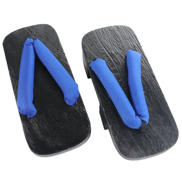 1 par de zuecos, sandalias de plataforma de verano, chanclas, zapatillas casuales de dos dientes, talla 40, 24 cm, 7 EE. UU., 4,5 Reino Unido, 38 UE, 9,432 pulgadas (franja azul, madera negra)