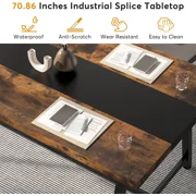 Tribesigns Dining Table for 8 People, Rectangular 70.9 inch Wood Kitchen Table with Metal Frame, Rustic Brown