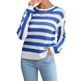 thumbnail image 3 of QAFOPEH Women's Striped Cutout Crew Neck Long Sleeve Ripped Casual Sweater, 3 of 5