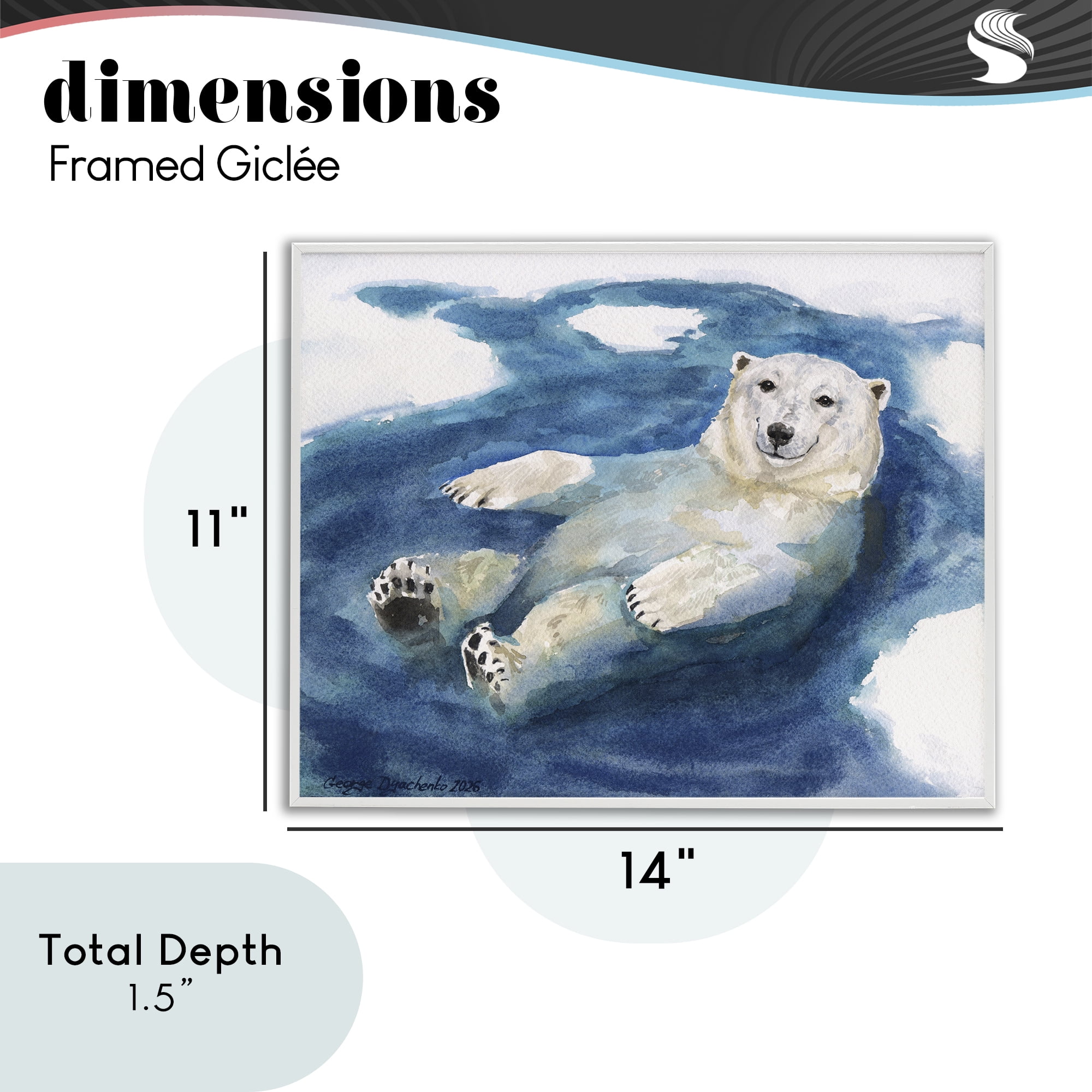 Stupell Industries Polar Bear Icy Bath Time White Framed Giclee Art, design by George Dyachenko
