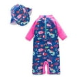 thumbnail image 6 of Styles I Love Toddler Little Girls Sea Creatures One-Piece Rash Guard Swimsuit with Sun Hat 2pcs Set Blue Bathing Suit Beach Swimwear (3T), 6 of 7