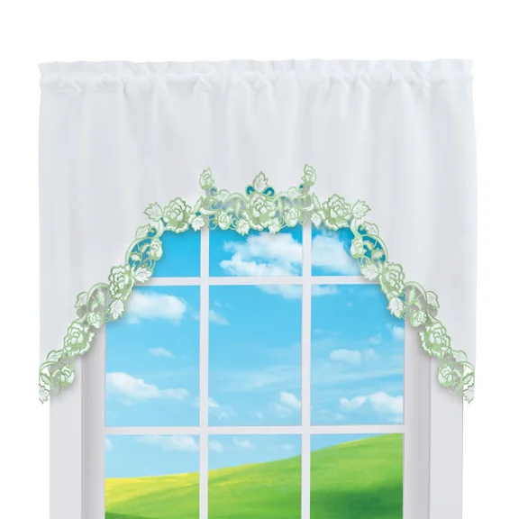 Embroidered Rose Border Cut-Out Kitchen Curtains