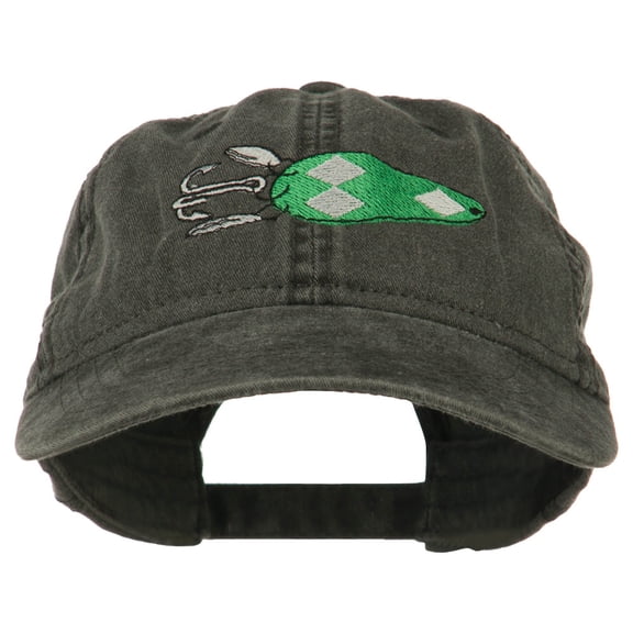 Fishing Bass Lure Embroidered Washed Cap - Black OSFM