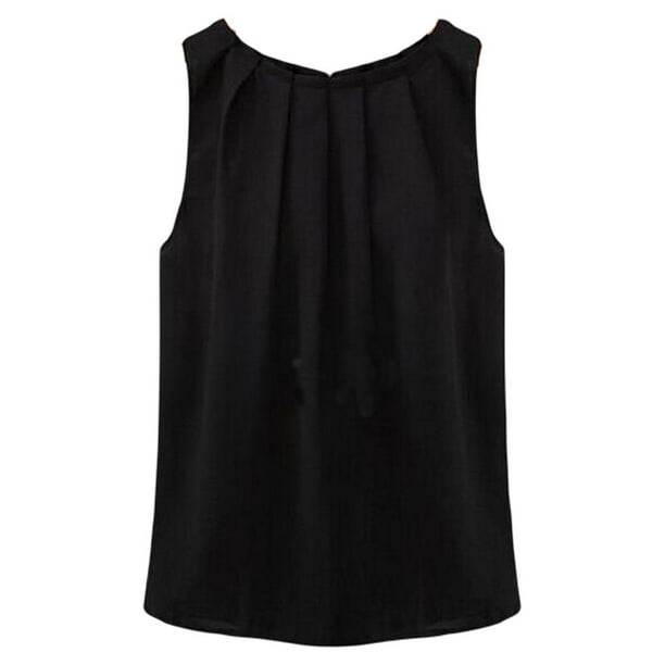Guardurnaity Nueva blusa informal sin mangas con cuello de gasa a la moda para mujer de verano Ropa interior Negro SG