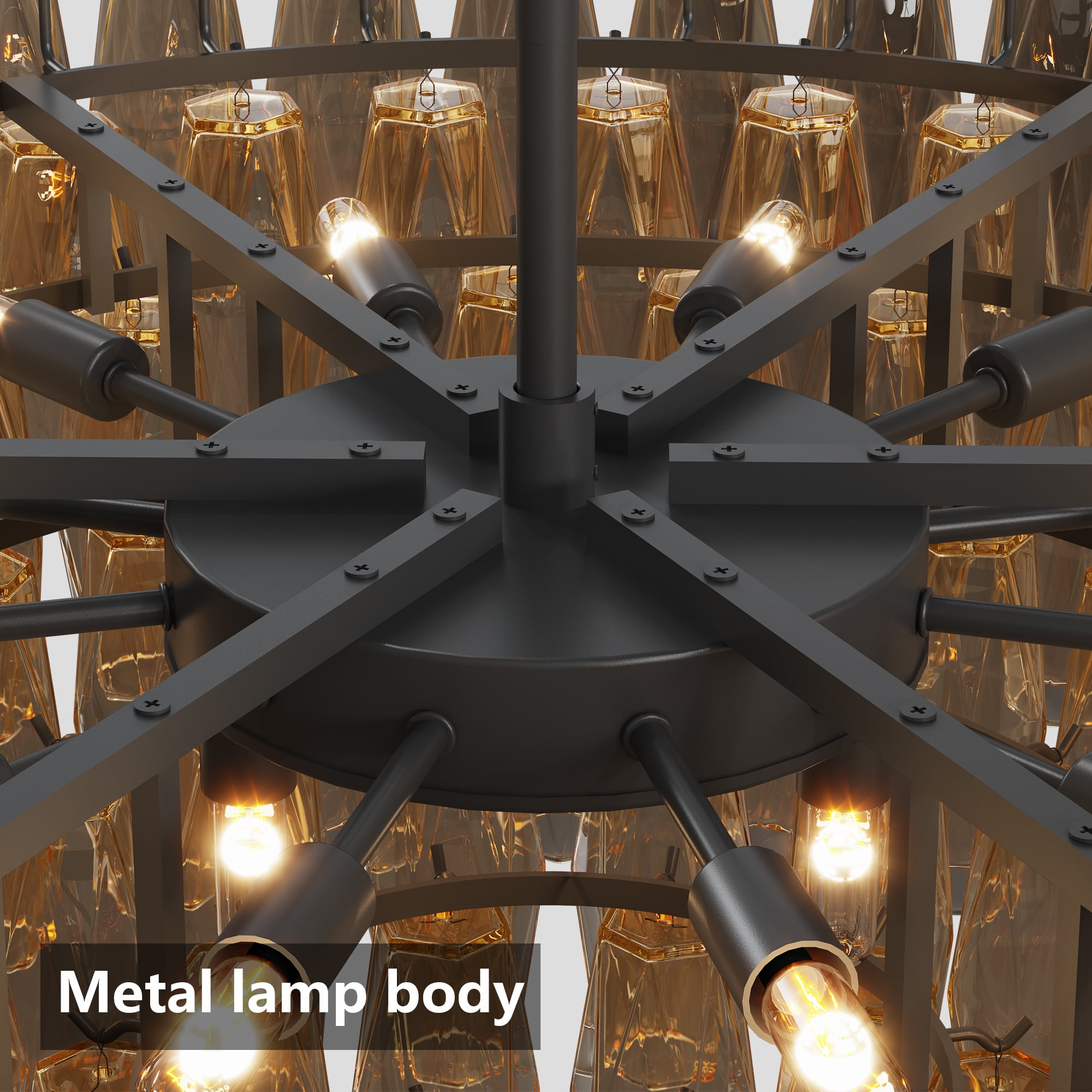 Jopath 37" Round Chandelier, Modern Extra Large Chandeliers, 14-Light with Tiered Glass Tubes Ceiling Light, Pendant Lighting Fixture for Dining Room Living Room Bedroom Kitchen Island Black
