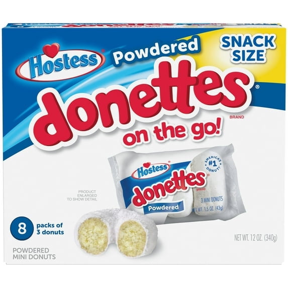 HOSTESS Powdered DONETTES Donuts Snack Pack, 8 Count, 12.0 oz-4pk, With Olive Green Bowl By ValueNest