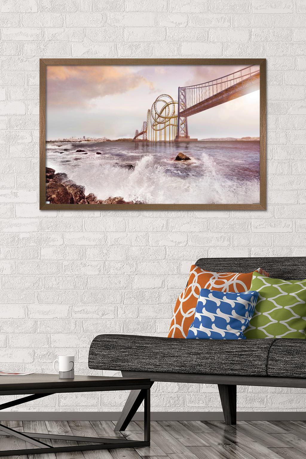 Roller Coaster Bridge Wall Poster, 22.375" x 34" Framed