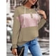 thumbnail image 3 of Sudaderas con Capucha para Mujer con Botones en Contraste de Color Diseño de Empalme Suave y Transpirable Sudadera con Capucha para Mujer con Bolsillo para Trabajo de Fiesta Caqui XL, 3 of 6