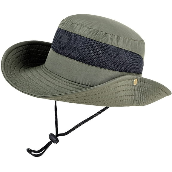 VONTER Outdoor Boonie Sun Protection Hat,Mesh Bucket Hat Wide Brim Cap,Outdoor UPF 50 Waterproof Boonie Hat,Camping Hiking Fishing Hunting Boating Safari Cap with Adjustable Drawstring - Army green