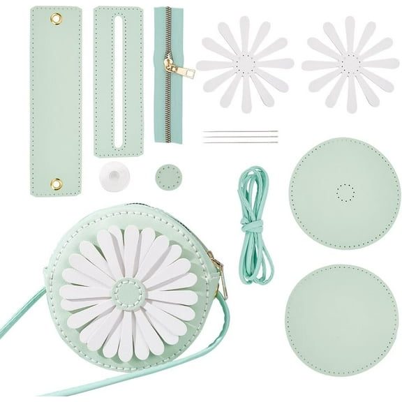 DIY Purse Sewing Kit DIY Crafts Lovely Shoulder Bag Sewing Materials Cute Flower Sewing Pattern Sewing Round Bag Kit for Handmade Purse Making Accessories Birthday Gift Green for diy