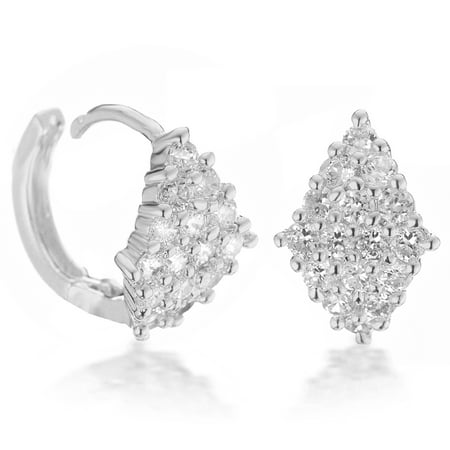 Gemini Women's 18k Platinum White Gold Plated Swarovski crystal engagement Huggie hoop earring for Ladies Gm069