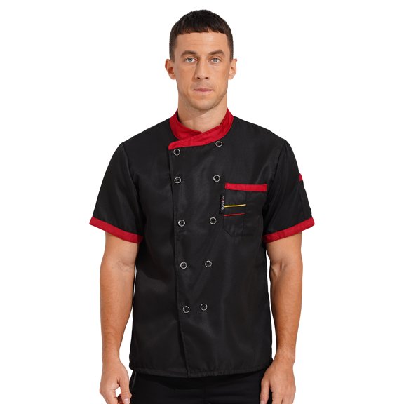 YiZYiF Mens Short Sleeve Chef Coat Bakery Jacket Double-Breasted Kitchen Chef Uniform Black XXL