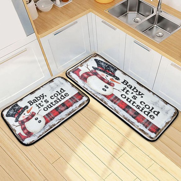 Kitchen Rugs and Mats【2 PCS】Non Skid Smiled Snowman Creative Kitchen Mat