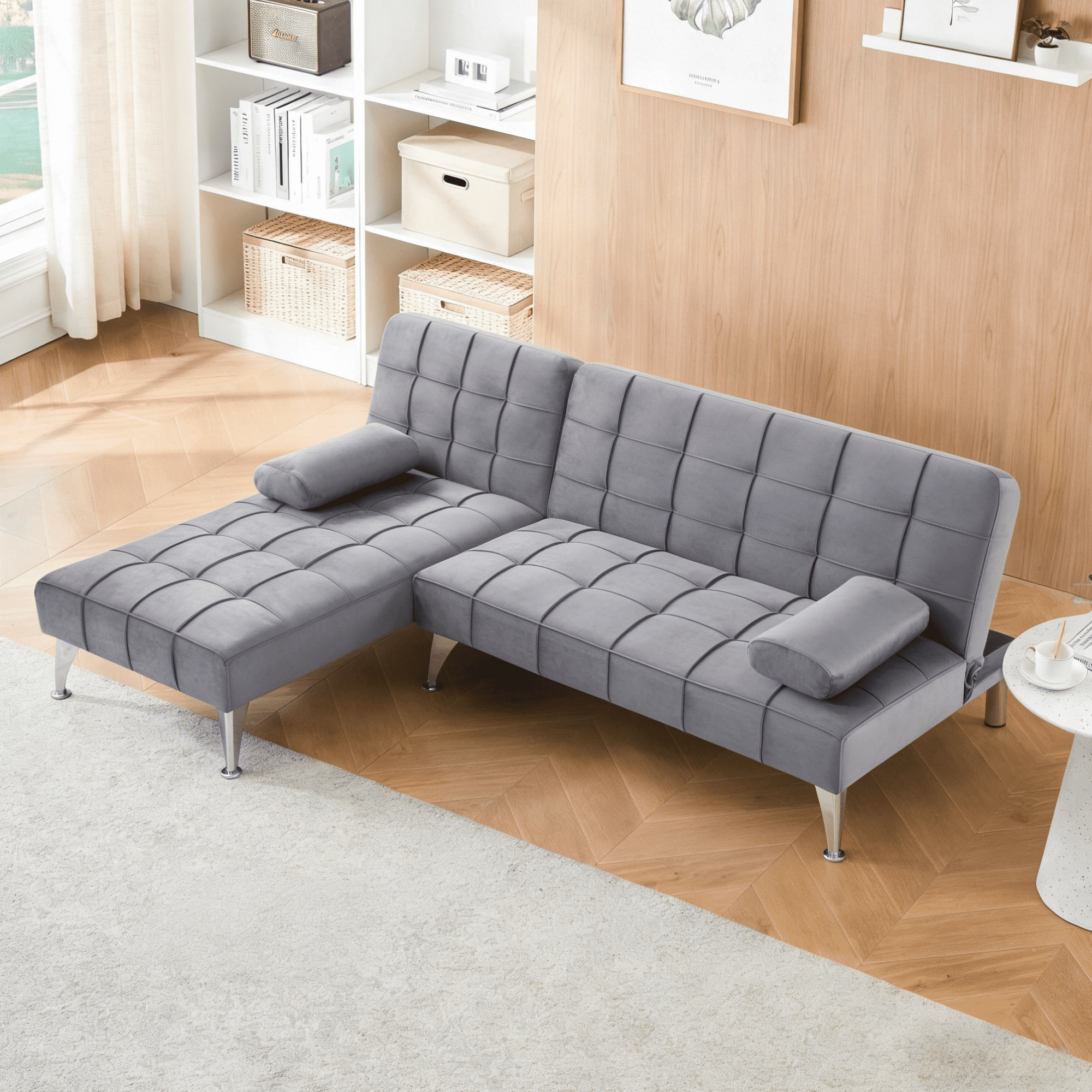Gewnee 78.35”L-Shaped Convertible Sectional Sleeper Sofa with Chaise,Split Back Futon,3-Position Adjustable Backrest,Sleeper Chair for Living Room,Office,Guest Room.Dark Grey