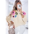 thumbnail image 3 of Women's Beige Knitted Flower Pattern Ribbed Edge Sweater, 3 of 12
