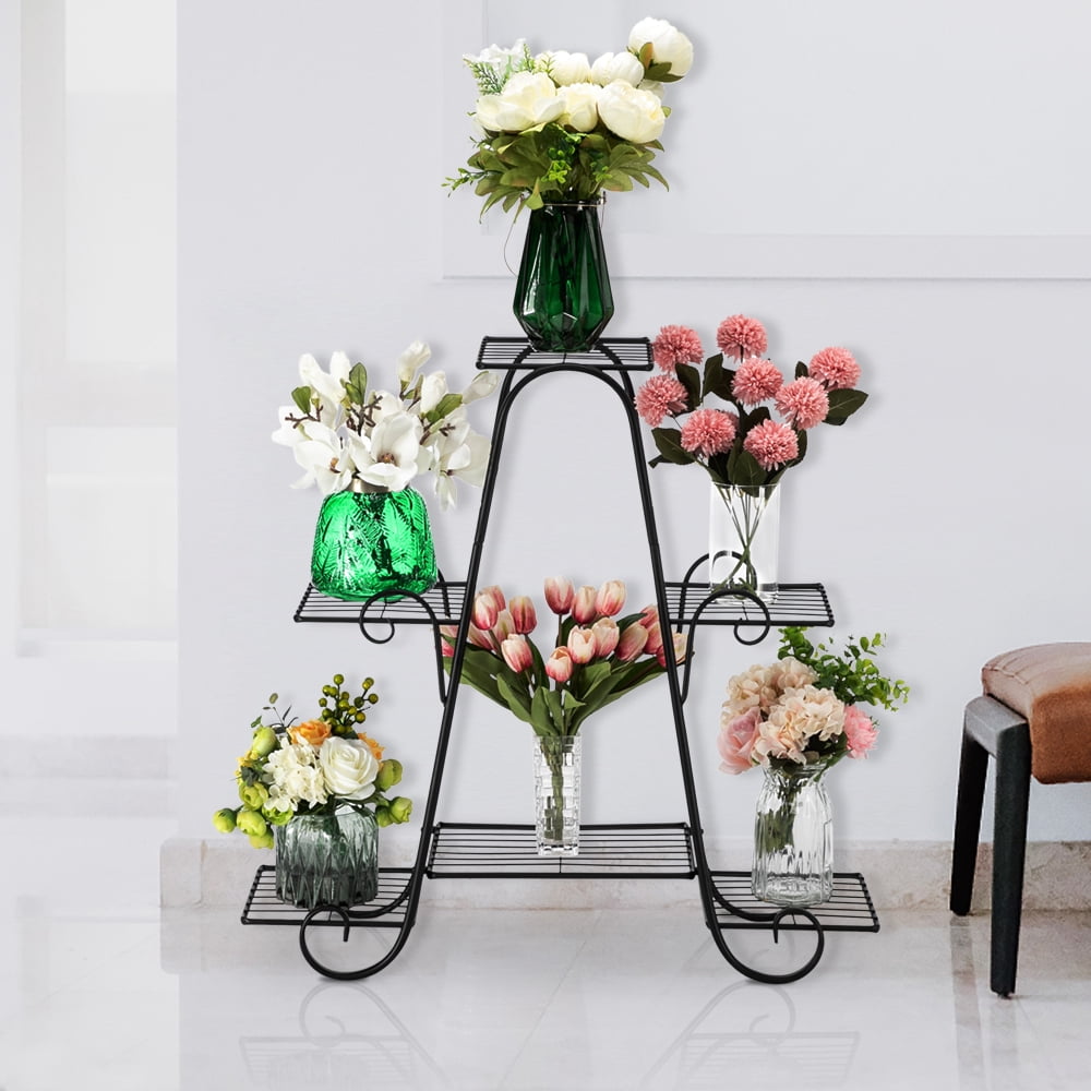 1 Pack Black Paint 31 Inch High Arch 4 Layers 6 Vertical Stripes Potted Plant Frame