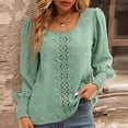 thumbnail image 2 of IROINNID Savings Polyester Long Sleeve T Shirt for Women Leisure Solid Color Boat Neck Lace Stitching Shirts Blouses Tops,Green, 2 of 7