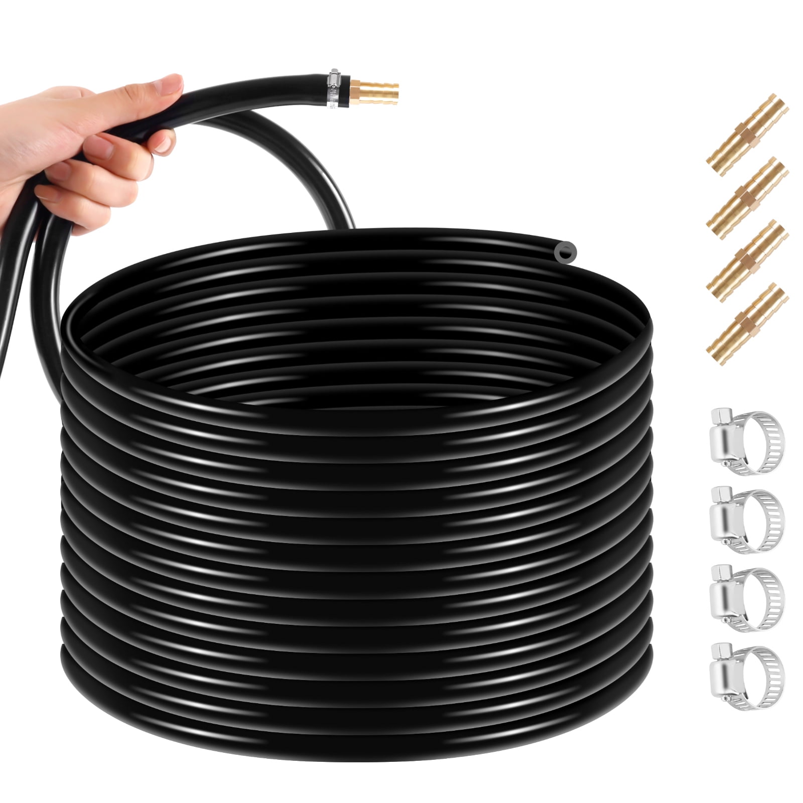 3/8 inch Self Sinking Aeration Hose, 100 Feet Weighted Pond Aerator Tubing with 4 Stainless Steel Hose Clamps and 4 Menders used for Pond, Lake, Water Garden (100FT)