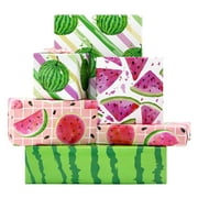 Watermelon Wrapping Papers, PresNok Cute Juicy Fruity Design Gift for Summer Theme Birthday, Aloha Luau Pool Beach Party, Holiday, Hawaii Tropical Themed Party, 8 Sheets In 4 Designs Folded Flat