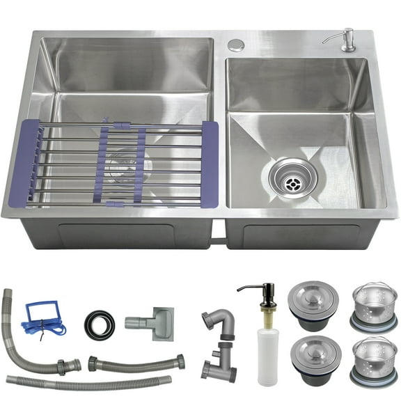 Fregadero Tarja Acero Inox 2 Tinas Gutstark 32 x 40 x 20 cm Escurridor Cocina Dispensador Jabon