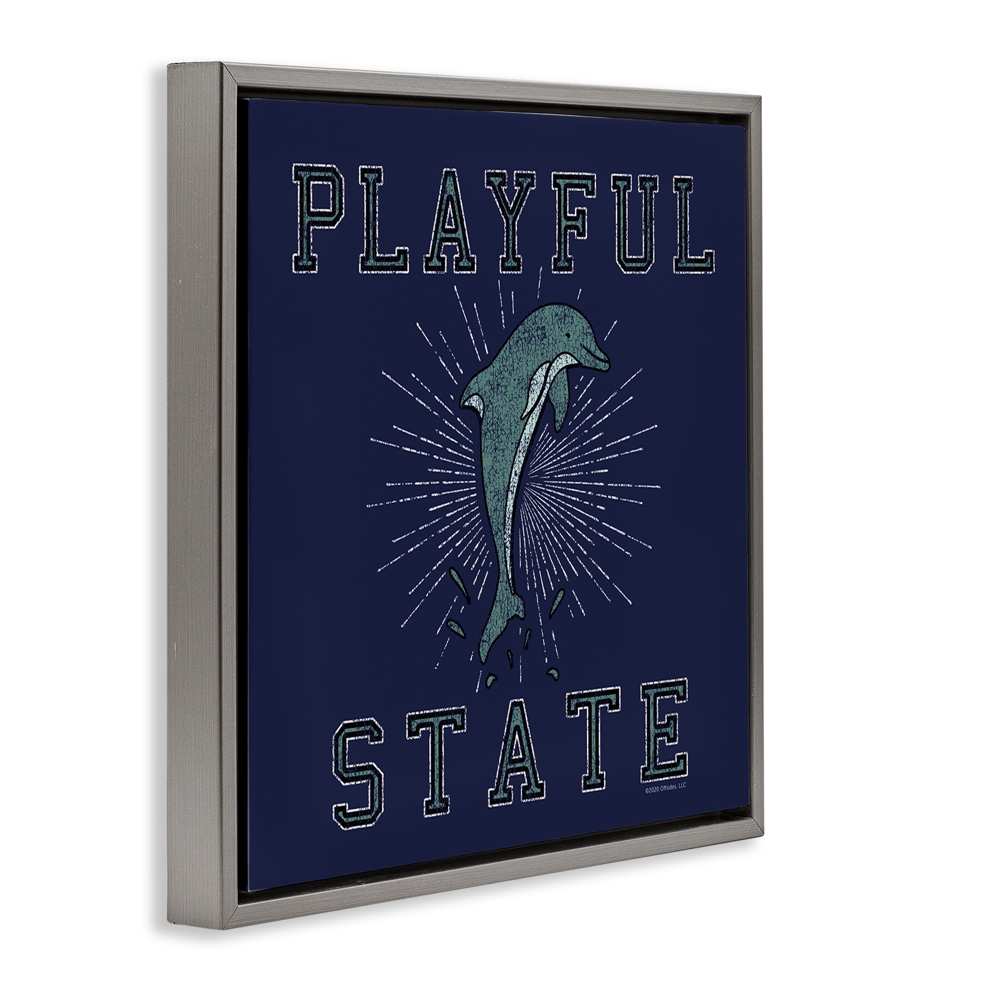 Stupell Industries Playful State Dolphin Novelty & Humor Painting Gray Floater Framed Canvas Art Print Wall Art, 25 x 25
