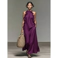 thumbnail image 2 of Purple Halter Neck Ruffle Trim Sleeveless Loose Fit Maxi Sundress For Women, 2 of 3