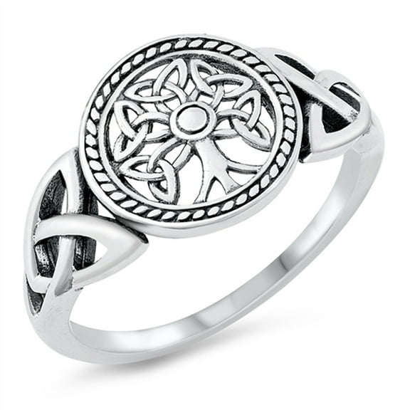 Ornate Celtic Knot Tree of Life Ring .925 Sterling Silver Band Jewelry Female Male Unisex Size 12