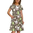 thumbnail image 4 of Uourmeti Easter Bunny Dresses 7-8Y Girls Cute Short Sleeve Swing Dress Casual Crew Neck Knee Length A-Line Dresses with Pockets Holiday Clothes, 4 of 6