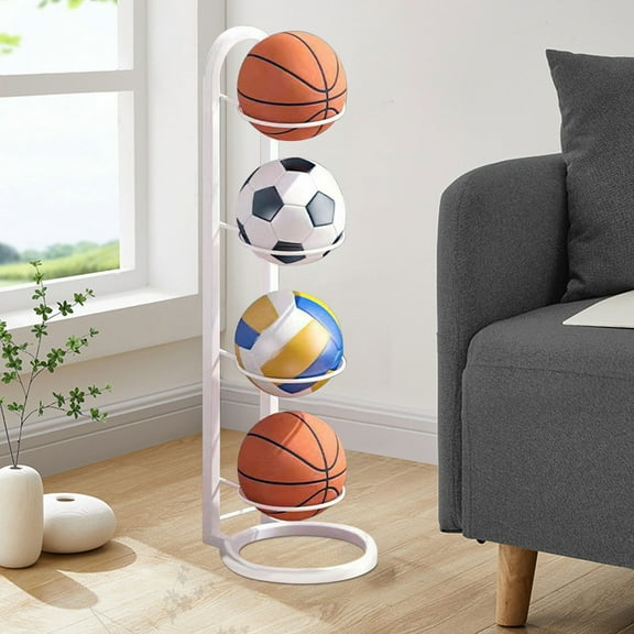 4-Tier Basketball Stand Storage Rack, Portable Durable Ball Storage Holder, Indoor Removable Vertical Display Stand for Ball, Basketball Stand, Ball Frame