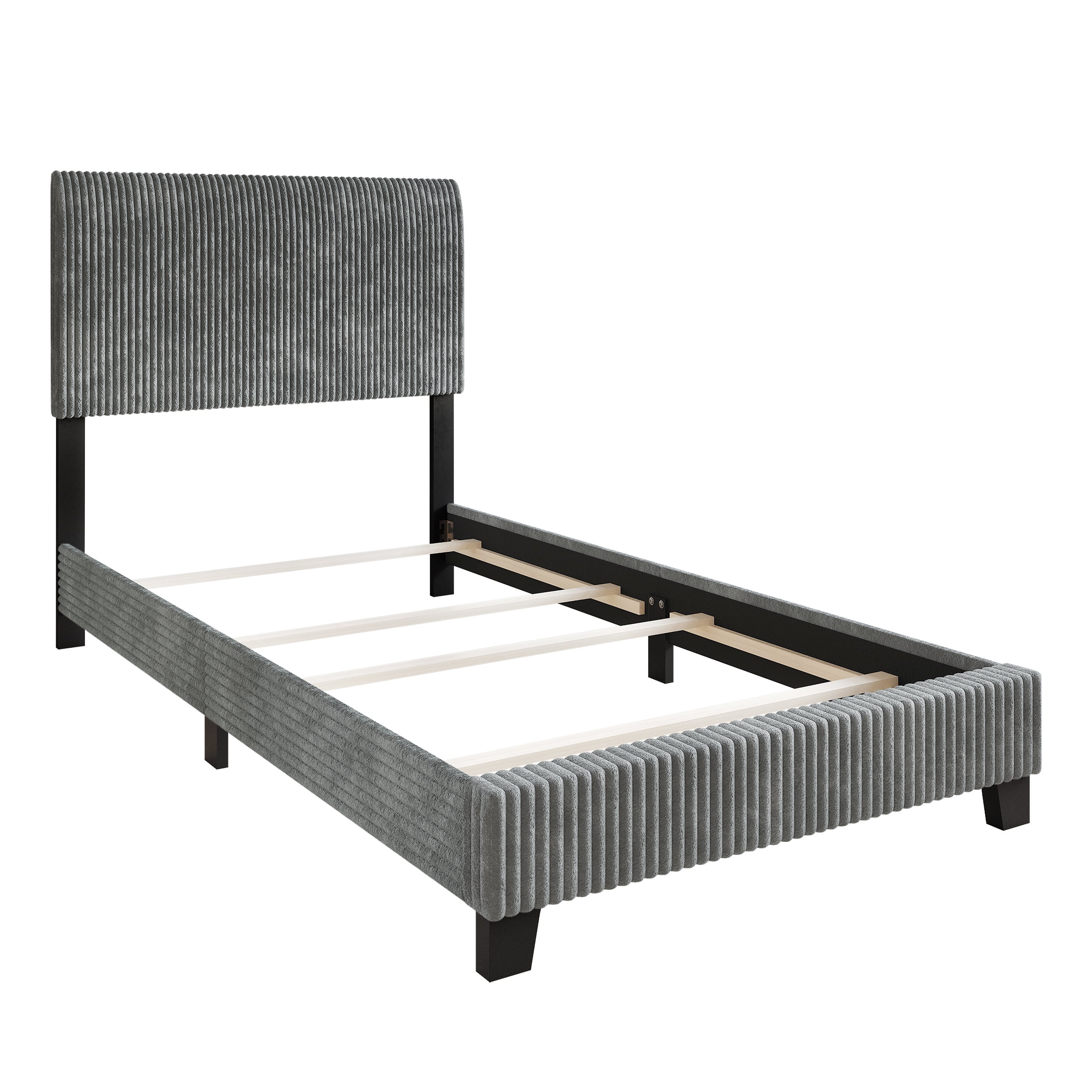 Castle Place Chic Corduroy Velvet Upholstered Twin Bed, Gray