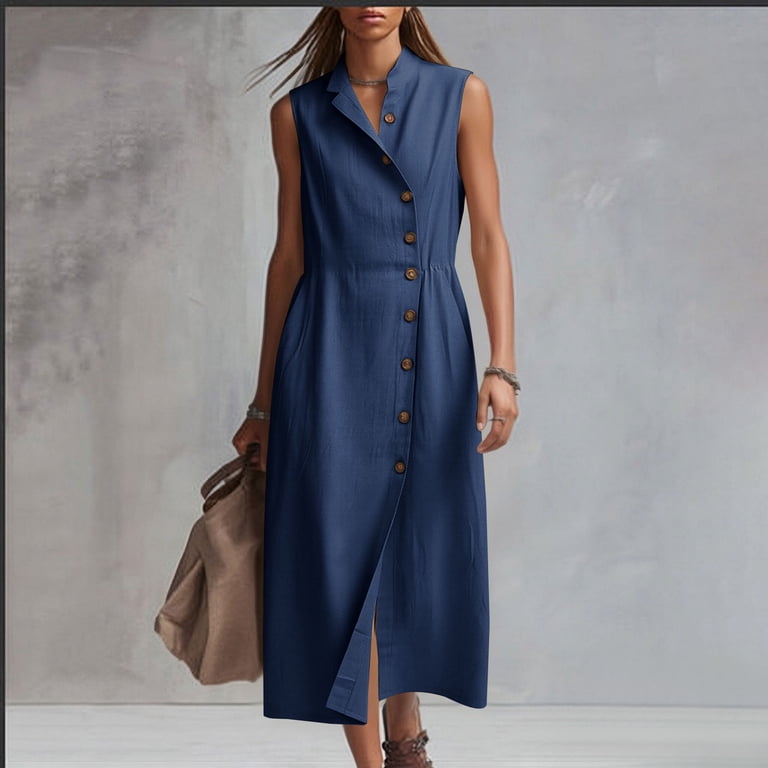 asymmetrical button front dress MaFYtyTPR Women Sleeveless Collared Dresses Fashion Loose with Pockets for Vacation or Daily Wear Z-Khaki M Cherry Picked 🍒 And feminine volume d&g bustier dress Dress's Color:XF171#-Red