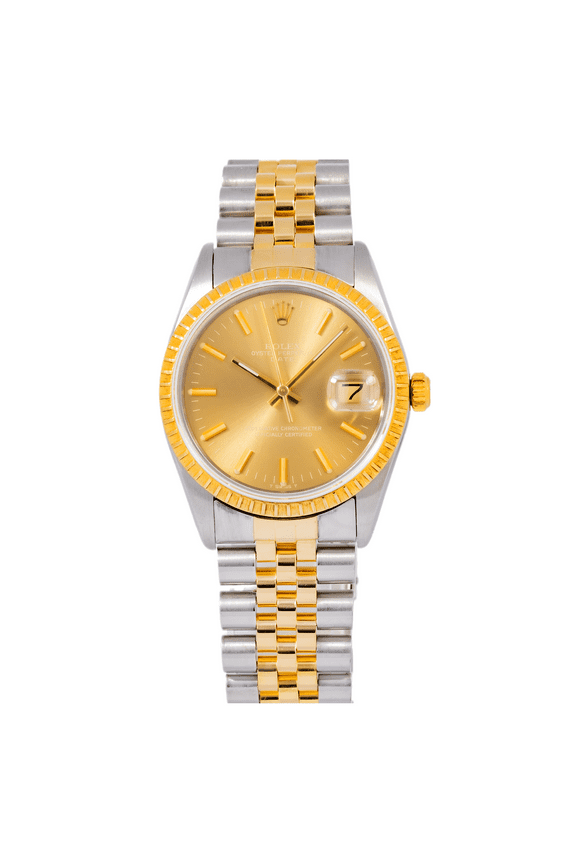Pre-Owned ADULT LADIES ROLEX OYSTER PERPETUAL DATE 1500 34MM CHAMPAGNE DIAL, TWO-TONE JUBILEE BRACELET