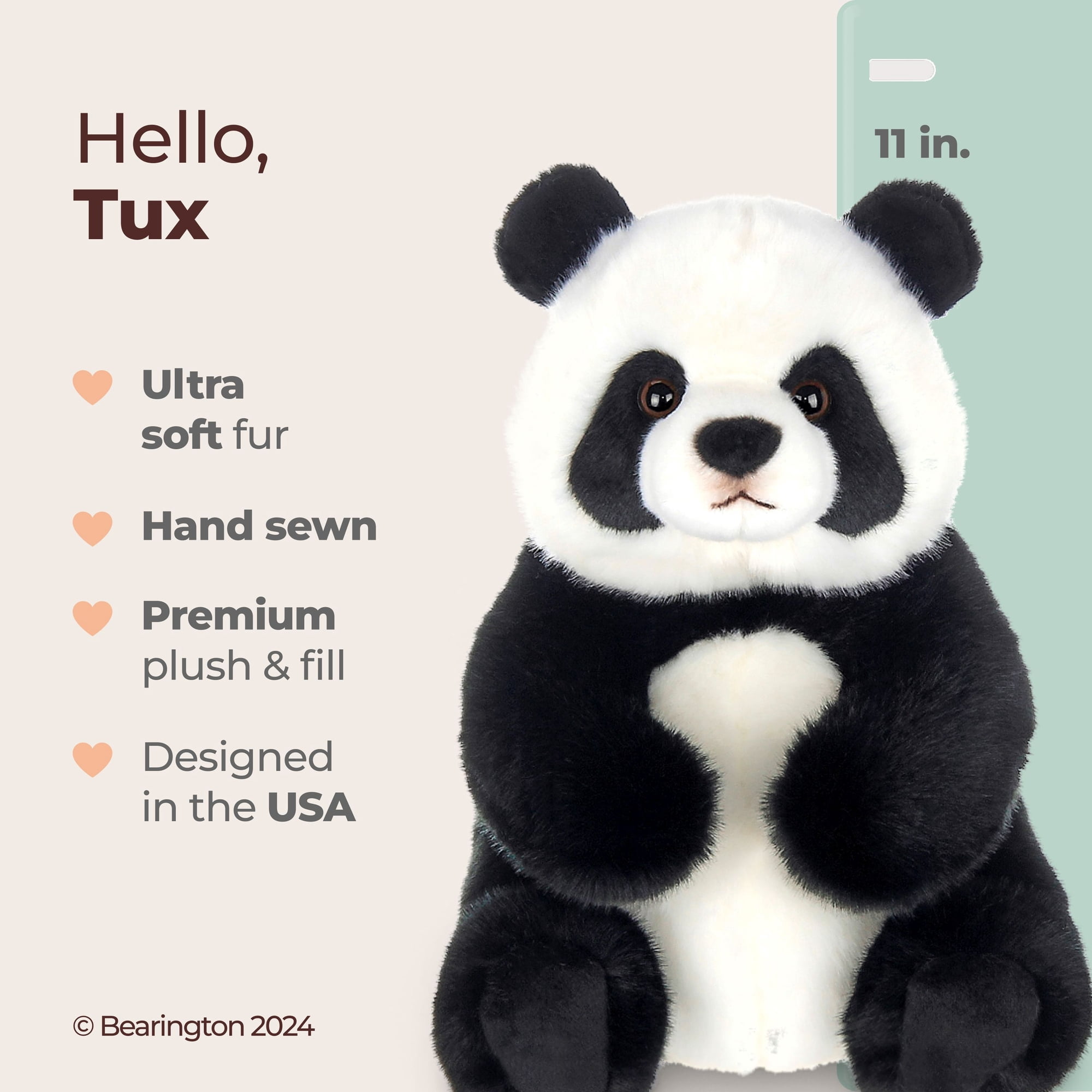 Bearington Tux Panda Stuffed Animal - 11" Soft Plush Panda Bear Toy with Floppy Body and Weighted Bean Bags - Cuddly Bear Plush and Adorable Stuffed Animal Pandas for Kids and Babies