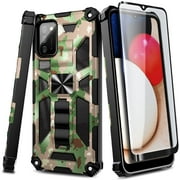 Nagebee Phone Case for Samsung Galaxy A02S with Tempered Glass Screen Protector (Full Coverage), Full-Body Protective Shockproof [Military-Grade], Built in Kickstand, Heavy-Duty Durable Case (Camo)