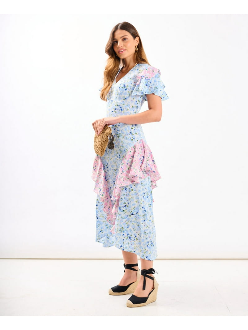 blue ditsy floral dress Girls: Sweet Moments Blue Ditsy Floral Tiered Midi Dress  Shop the Mint